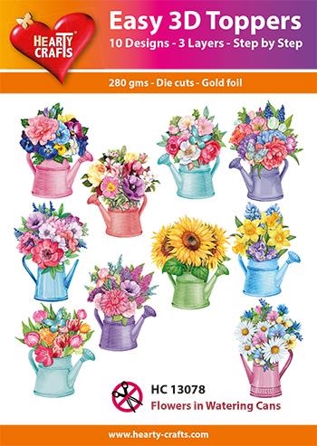 Easy 3D Toppers Flowers in watering cans 10 udstandsede motiver med glimmer